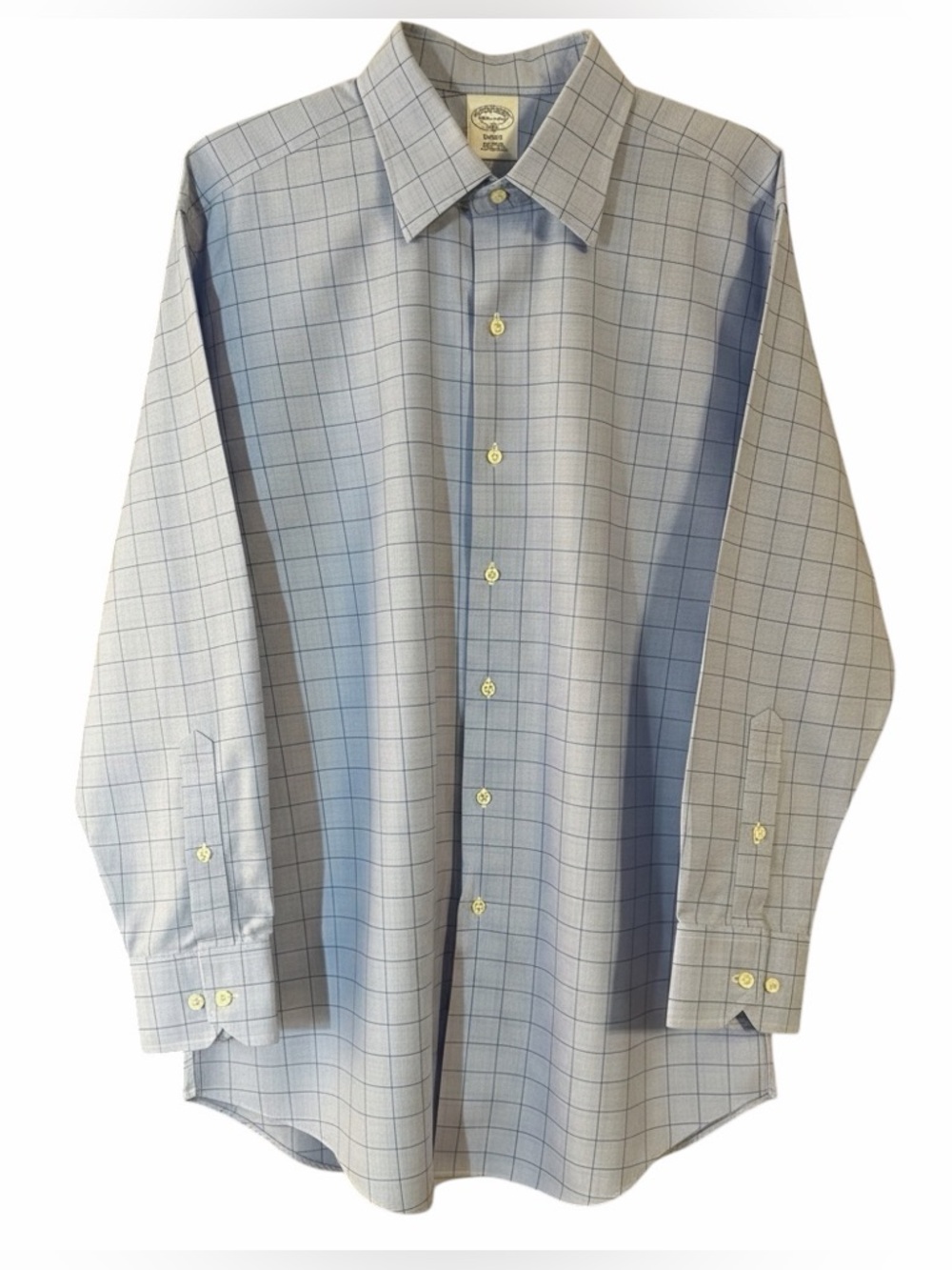 Brooks Brothers Blue Windowpane Check Button-Down Dress Shirt